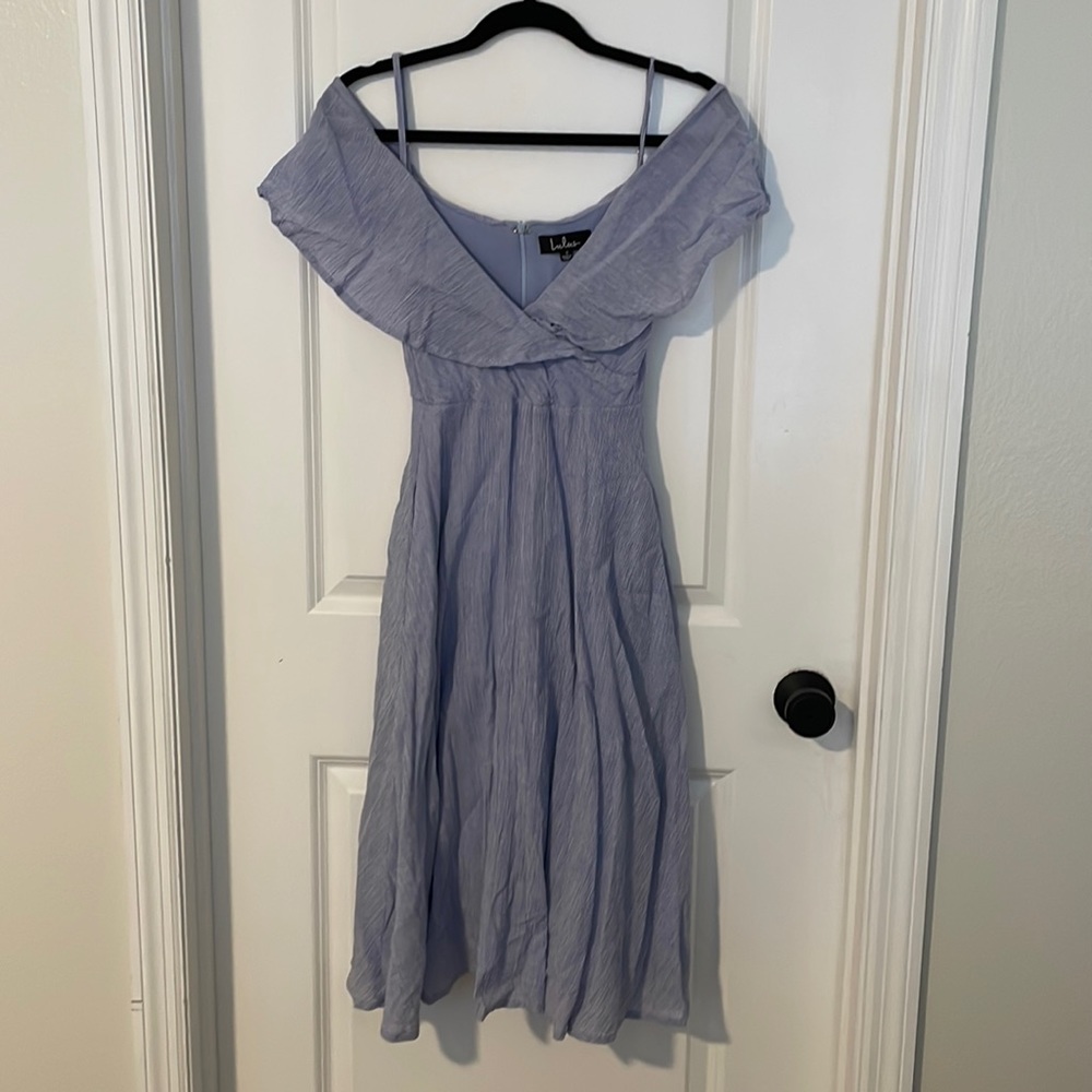 Lulus Off The Shoulder Light Blue Dress